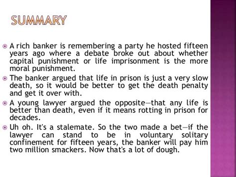 summary of the bet|The Bet Summary .